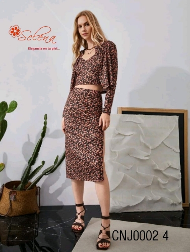 CONJUNTO DE DAMA FALDA/SUETER ABIERTO ESTAMPADO CNJ00024