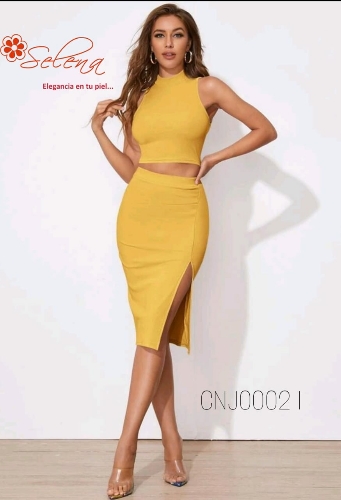 CONJUNTO DE DAMA  FALDA/LARGA/TOP MANGA CISA ALGODON CNJ00021