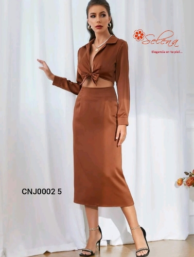 FALCONJUNTO DE DAMA DA/BLUSA MANGA LARGA EN TELA SATINADA CNJ00025