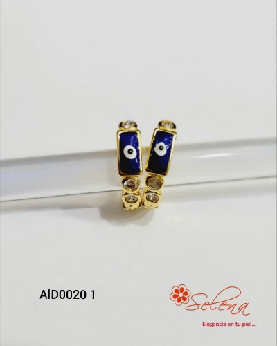 ARGOLLA EN ACERO OJO TURCO RECTANGULAR CON 2 CIRCONES