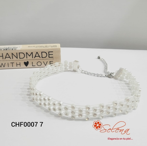 CHOKER  CORDON/PLASTI METAL/HILO BLANCOS /CIRCONES CHF00077