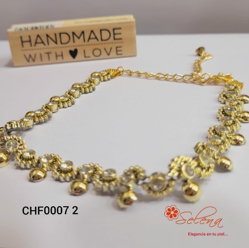 CHOQUER MEDIA FLOR CON CIRCONES/PLASTI METAL DORADOCHF00072