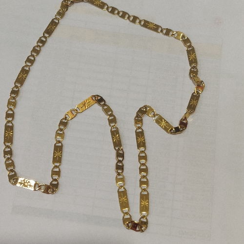 CADENA EN ACERO PLANA UN SOLO TONO  ESTRELLA LABRADA EN ESLABON CSA00024