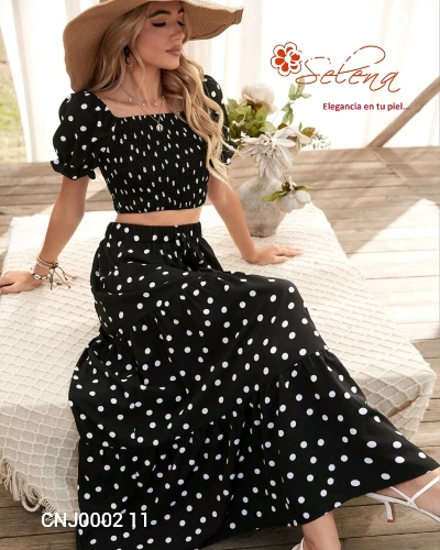 CONJUNTO DE DAMA FALDA/FARALADO/TOP LUNARES CNJ000211