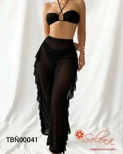 TRAJE DE BAÑO 3 PZ TOP/PANTY Y PANTALON CON FARALADO TBÑ00041