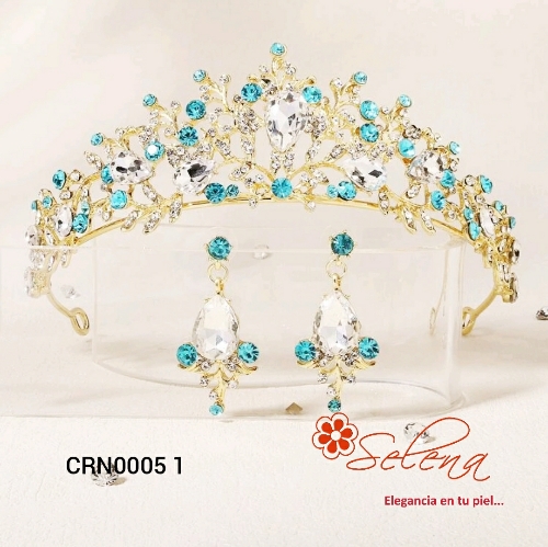 CORONA DORADA TURQUESA/ ZARCILLOS