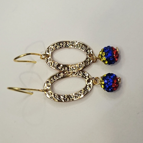 ZARCILLO EN LAMINADO OVALO MARTILLADO CON ESFERA TRICOLOR ZLD002522