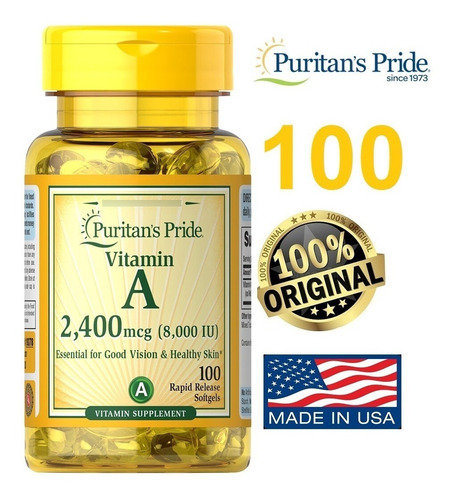 Vitamina A 8000iu Frasco de 100 Soft Gell