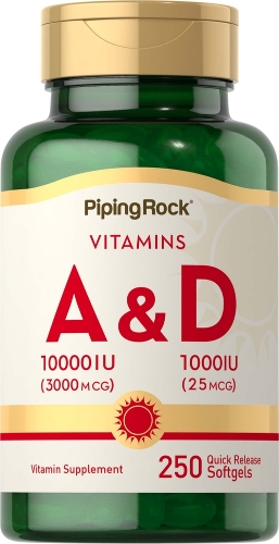 Vitamina A 10,000iu & D3 1000iu 250 Cápsulas Gel / PipingRock