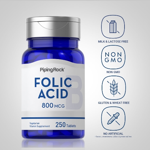Ácido Fólico 800mcg 250 Tabletas PipingRock