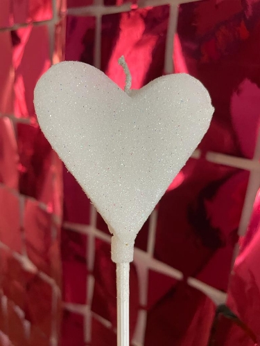 Vela Corazón Blanco Glitter