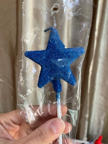 Vela Estrella Glitter Azul