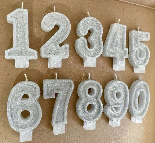 Velas Glitter Plata del 1 al 0 Precio x unidad