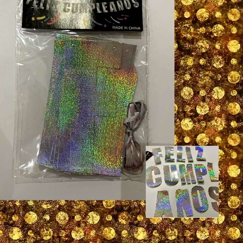Banderín Feliz Cumpleaños Metal Plata Iridiscente