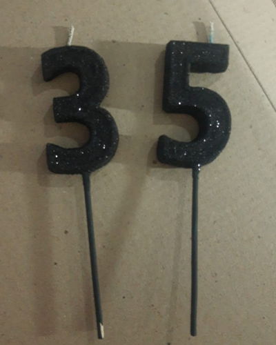 Velas Número Palito Negro Glitter