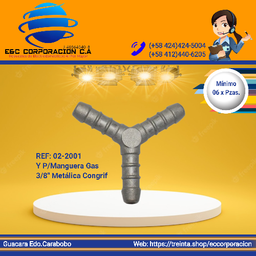 YEE P/MANGUERA GAS 3/8" METALICA CONGRIF