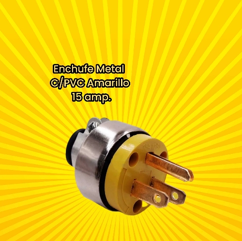 ENCHUFE METAL C/PVC AMARILLO 15AMP. C/TIERRA