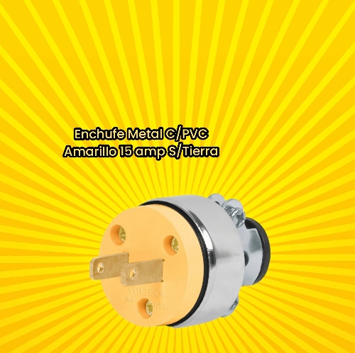ENCHUFE METAL C/PVC AMARILLO 15AMP. S/TIERRA