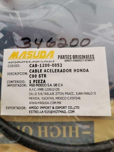 Cable acelerador honda c90 str  346200 cacn09 CAB-1200-0052